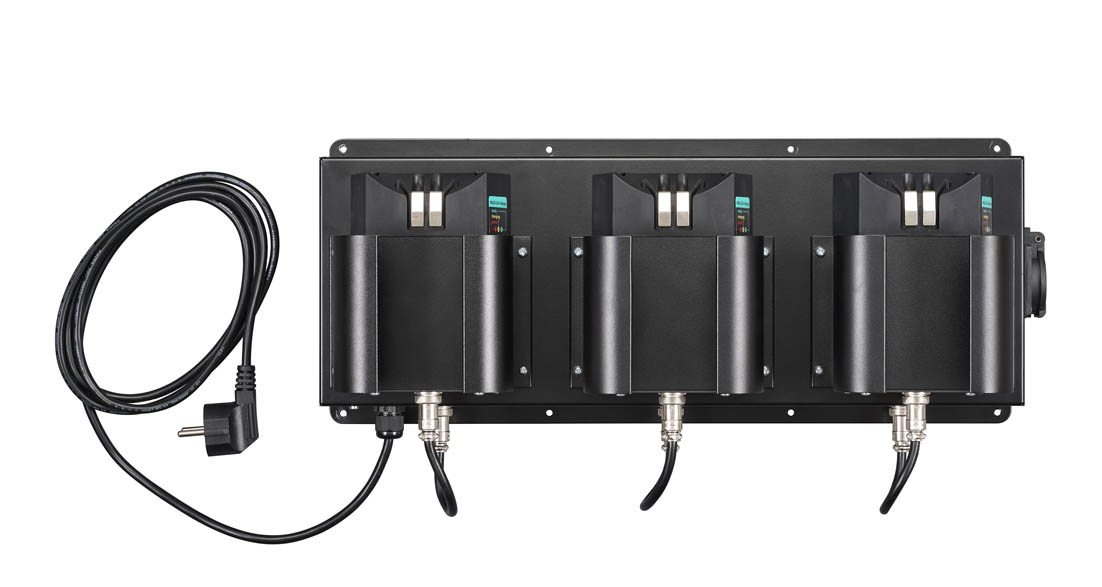 Mica lampen opladen in een rek